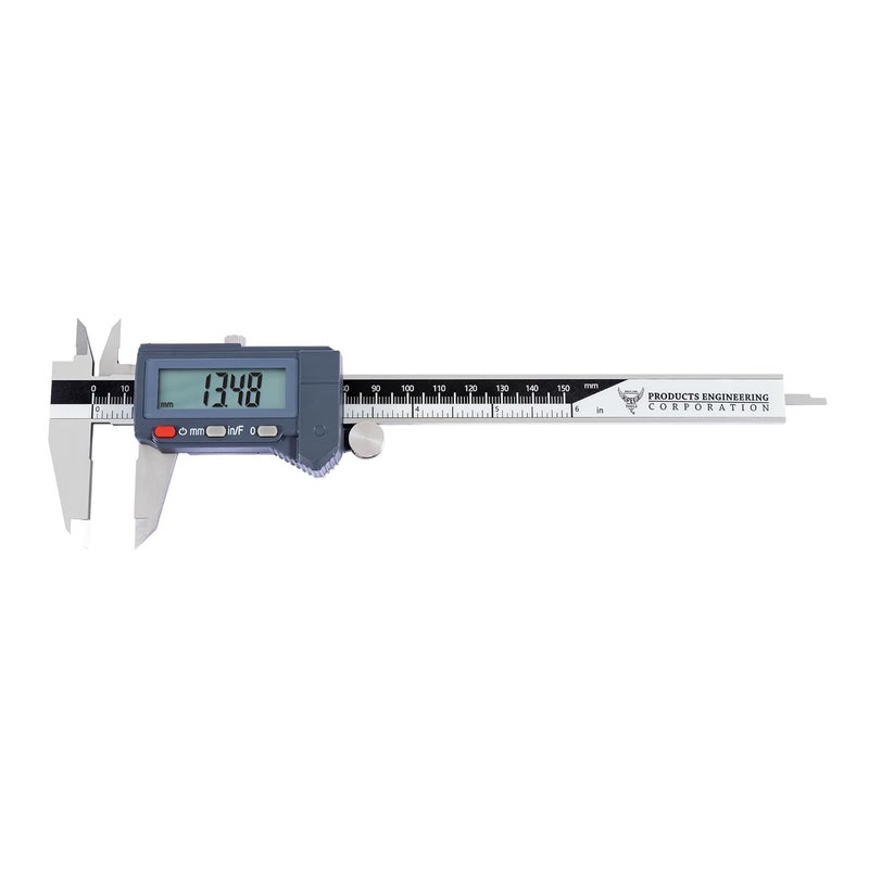 PEC TOOLS 6" / 150mm Digital Caliper, IP54 Electronic Caliper, ±0.02mm/0.001" Accuracy, Carbide-Tipped Faces, DIN 862 Certified Tool for OD/ID/Step/Depth Measuring - Image 1
